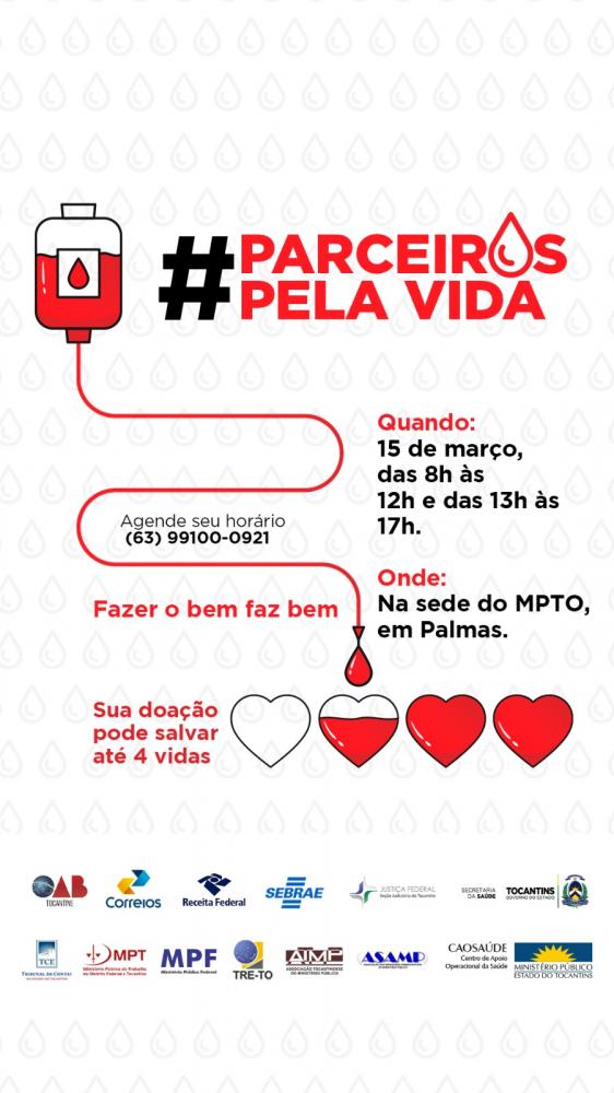 MPTO e órgãos parceiros realizam ação de doação de sangue nesta quarta-feira, 15
