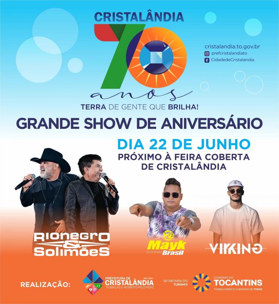 Rio Negro e Solimões fará show no aniversário de 70 anos de Cristalândia 