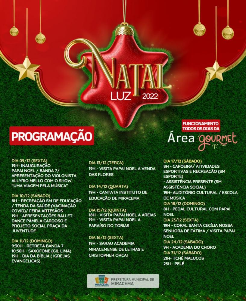 A Prefeitura Municipal de Miracema divulga a programação de Natal