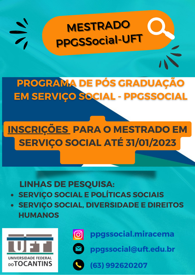 UFT abre processo seletivo para mestrado em Serviço Social