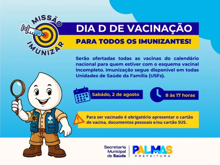 Palmas realiza dia D de vacinação nas unidades de saúde neste sábado, 2