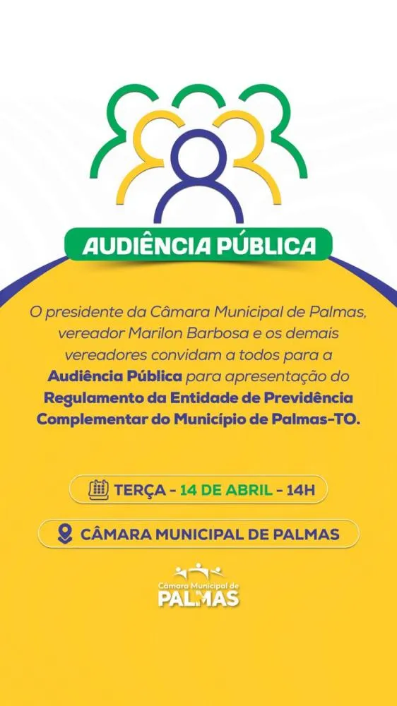 Câmara de Palmas realizará audiência pública para apresentação do regulamento da previdência complementar